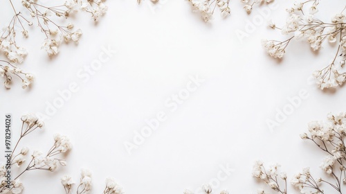 A classic white background frame with delicate floral details in the corners, providing space for elegant wedding text and a minimalist aesthetic.