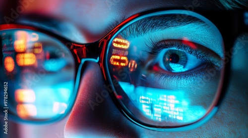 Wallpaper Mural Close-up of human eye reflecting glowing digital information Torontodigital.ca