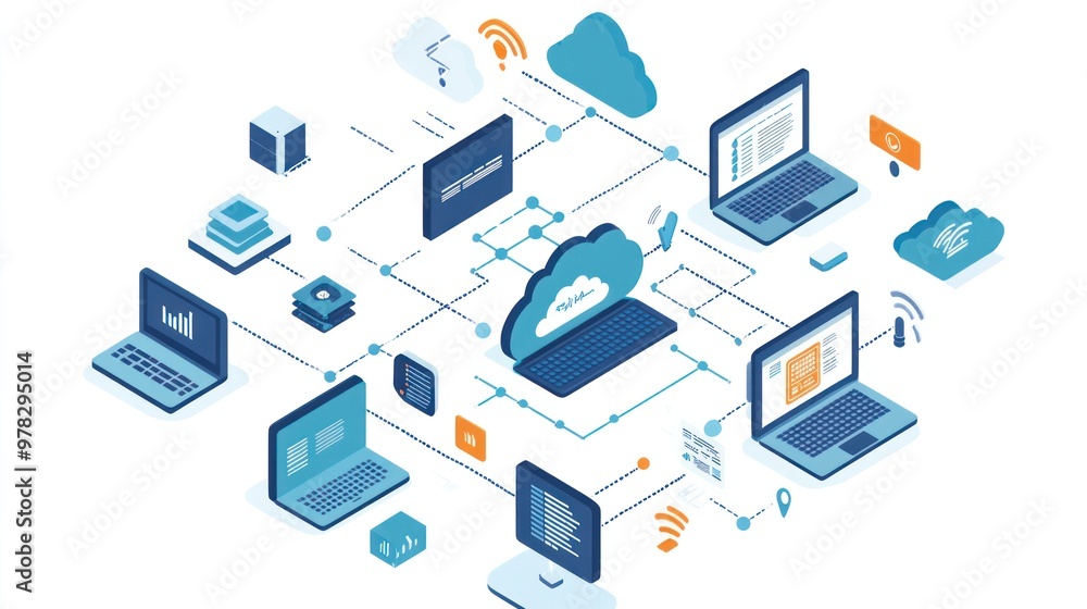 A cloud computing environment with wireless network access points ensuring seamless connectivity between devices and cloud servers, optimizing performance for enterprise solutions. A cloud computing environment with wireless network access points ensuring seamless connectivity between devices and cloud servers, optimizing performance for enterprise solutions.
