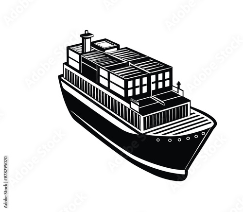 container ship silhouette vector illustration on white background