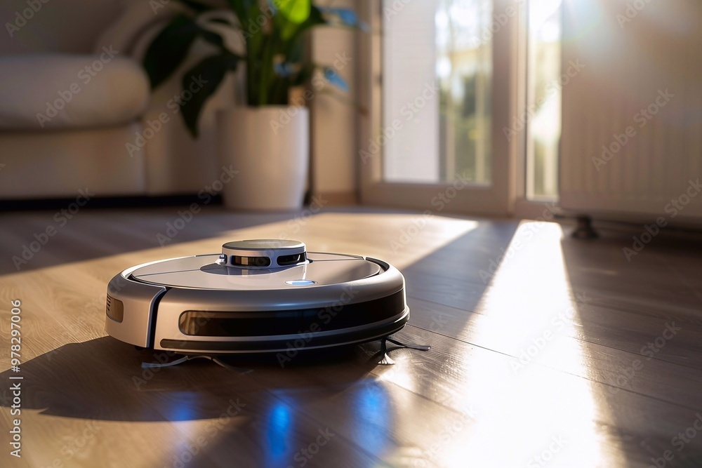 Robotic vacuum cleaner cleaning the room Robotic vacuum cleaner cleaning the room