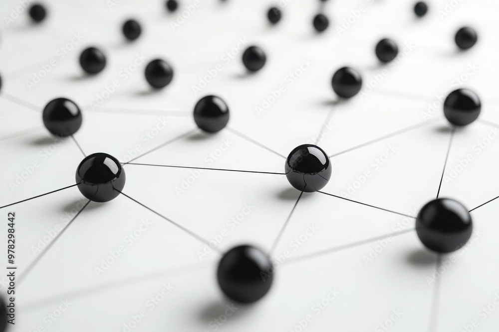 Black spheres connected in abstract network on white background Black spheres connected in abstract network on white background