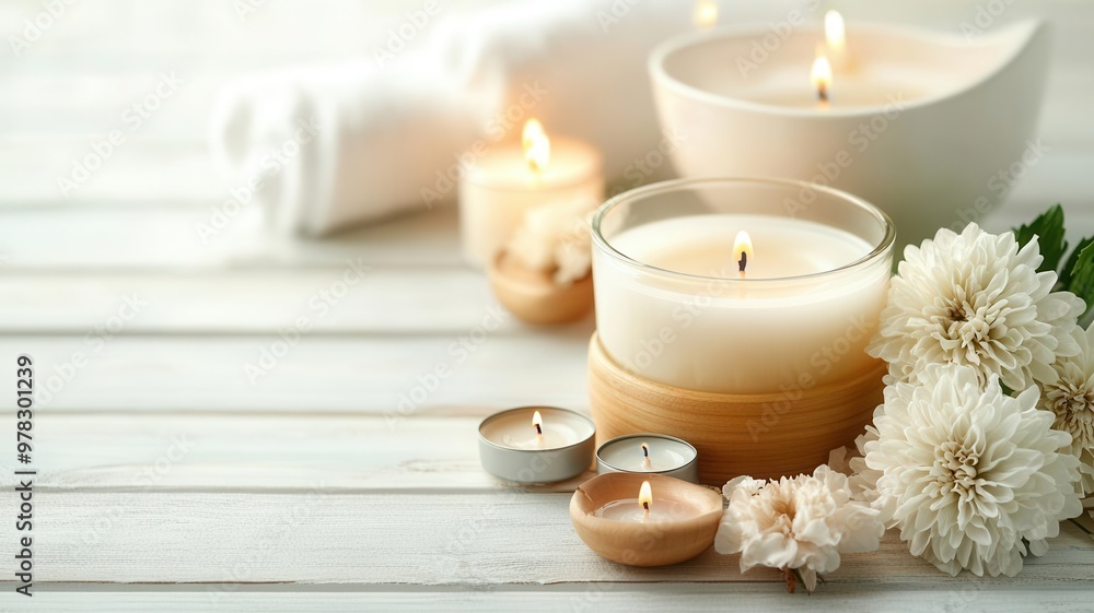 Aromatherapy candles and fresh flowers next to a foot bath setup, Home spa and beauty rituals, Relaxing foot soak preparation Aromatherapy candles and fresh flowers next to a foot bath setup, Home spa and beauty rituals, Relaxing foot soak preparation
