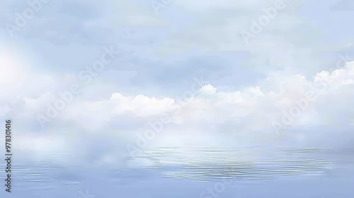  Abstract Blue Blurred Background with Light Sky Blue Color Gradient, Soft Clouds, and Calm Sea Water Texture. Bright Summer Day, Clear Sky, and Minimalistic Vector Illustration in a Realistic Photo