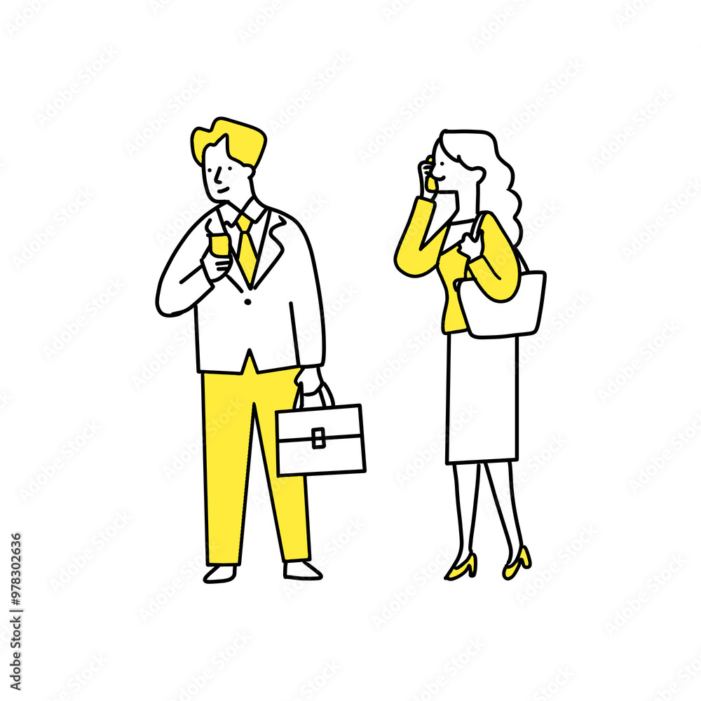 illustration of an office worker holding a cell phone illustration of an office worker holding a cell phone