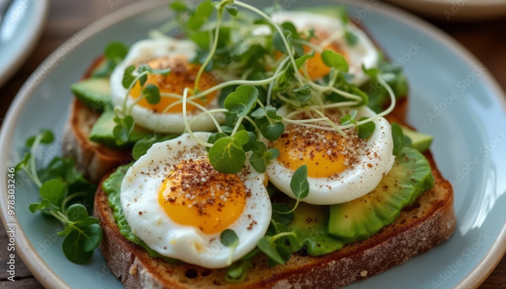 Avocado Toast with Poached Eggs and Microgreens: A Balanced Breakfast Choice Avocado Toast with Poached Eggs and Microgreens: A Balanced Breakfast Choice