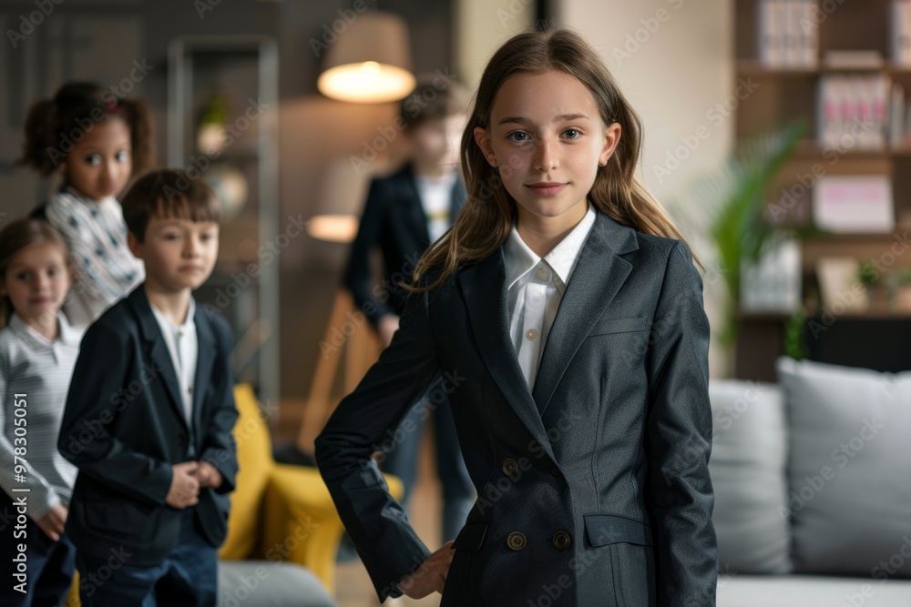 A diverse new business of young girls smiling at the camera, standing together in a startup environment. A diverse new business of young girls smiling at the camera, standing together in a startup environment.