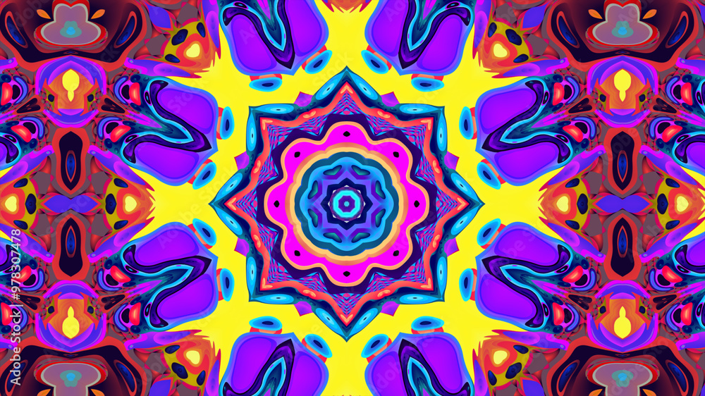 Fototapeta premium Abstract colorful psychedelic kaleidoscope background pattern for New Year music festival