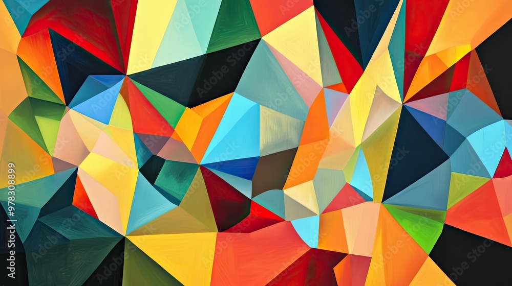 Fototapeta premium Vibrant Abstract Geometric Pattern with Multicolored Shapes and Bold Lines in Modern Art Style