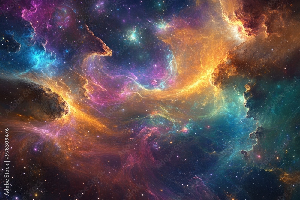 Stunning Cosmic Nebula with Vibrant Colors and Interstellar Clouds in Deep Space Stunning Cosmic Nebula with Vibrant Colors and Interstellar Clouds in Deep Space