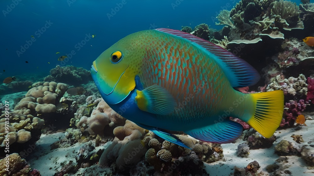 Queen parrotfish, blownose, blue chub, blue parrotfish, blueman, joblin crow parrot, moontail, okra peji or slimy head (Scarus vetula) Bonaire, Leeward Islands Queen parrotfish, blownose, blue chub, blue parrotfish, blueman, joblin crow parrot, moontail, okra peji or slimy head (Scarus vetula) Bonaire, Leeward Islands