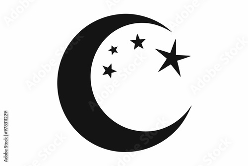  Moon crescent icon, Crescent moon with stars silhouette vector 