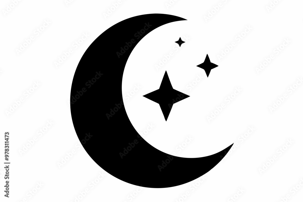 Moon crescent icon, Crescent moon with stars silhouette vector
Moon crescent icon, Crescent moon with stars silhouette vector