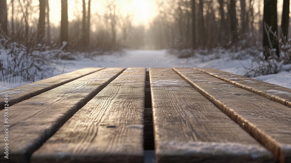 Obraz premium Blank wooden trunk board for label or warning information important in winter forest garden street