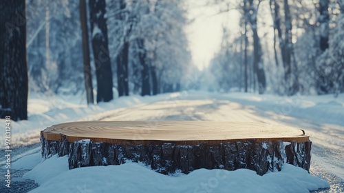 Wallpaper Mural Blank wooden trunk board for label or warning information important in winter forest garden street Torontodigital.ca