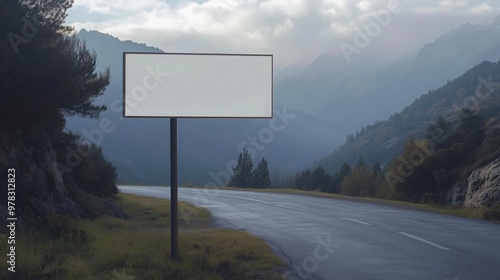 Mockup white blank billboard copy space in city road with mountain view