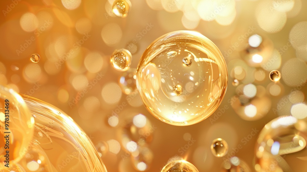 Golden Spheres Floating In A Hazy, Blurred Background