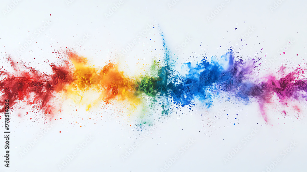Abstract rainbow colored powder explosion on white background. Abstract rainbow colored powder explosion on white background.