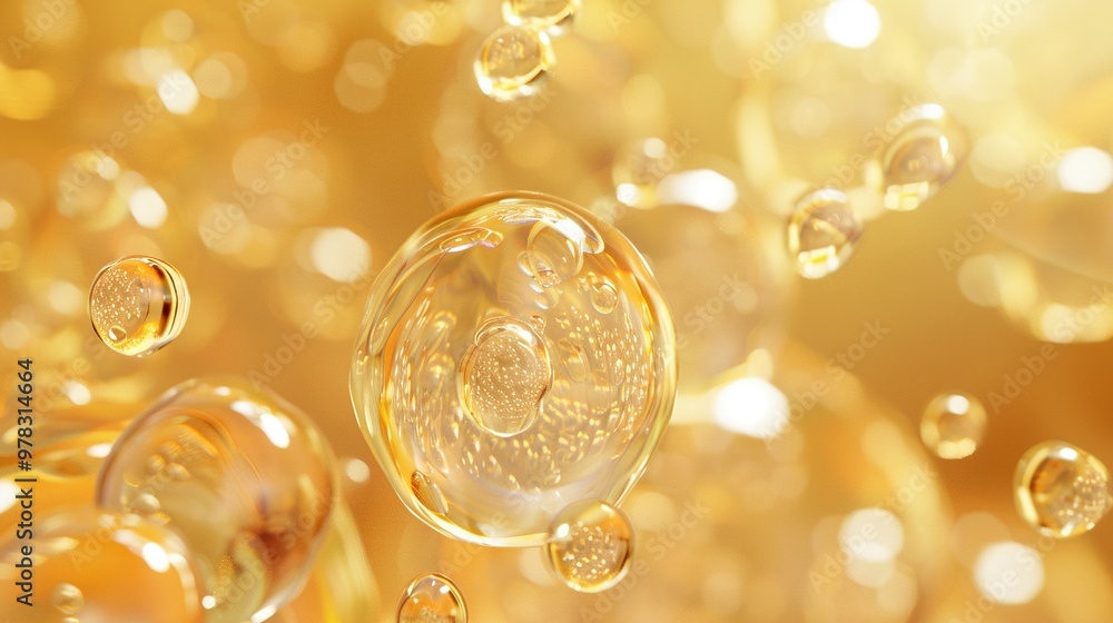 Golden Oil Bubbles Suspended in a Yellow Liquid Golden Oil Bubbles Suspended in a Yellow Liquid