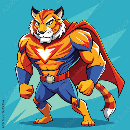 tiger superhero, Mighty Tiger The Guardian of the Jungle, isolated on dynamic and vibrant vector illsutration