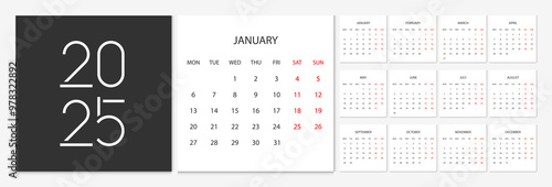 Calendar 2025 week start Monday corporate design template vector. Cover calendar 2025.