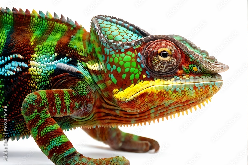 Fototapeta premium Close-up of a Panther Chameleon with Vibrant Colors and Scales
