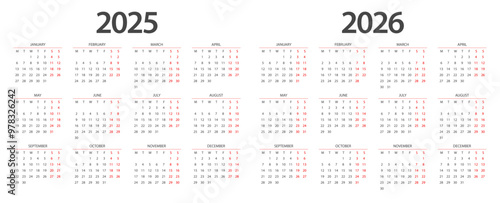 Calendar 2025, calendar 2026 week start Monday corporate design planner template.