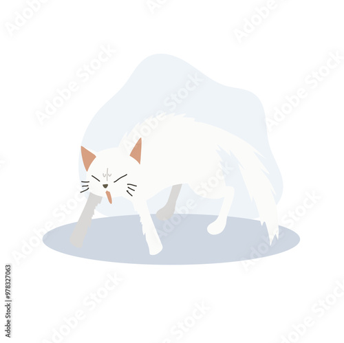  Cat in Aggressive Posture with Fluffed Up Fur. Frightened Cat. Scared Cat