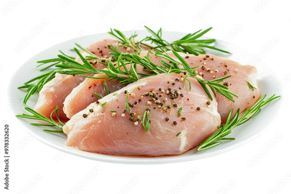 Raw chicken breast on a plate, isolated on white background Raw chicken breast on a plate, isolated on white background