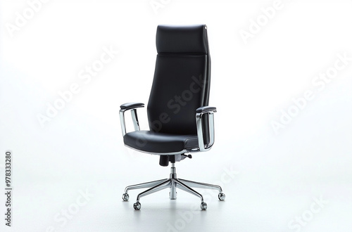 leather office chair with armrests and swivel base on white background photo