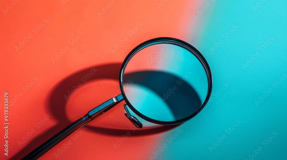Fototapeta premium Magnifying glass on a colorful background with shadows