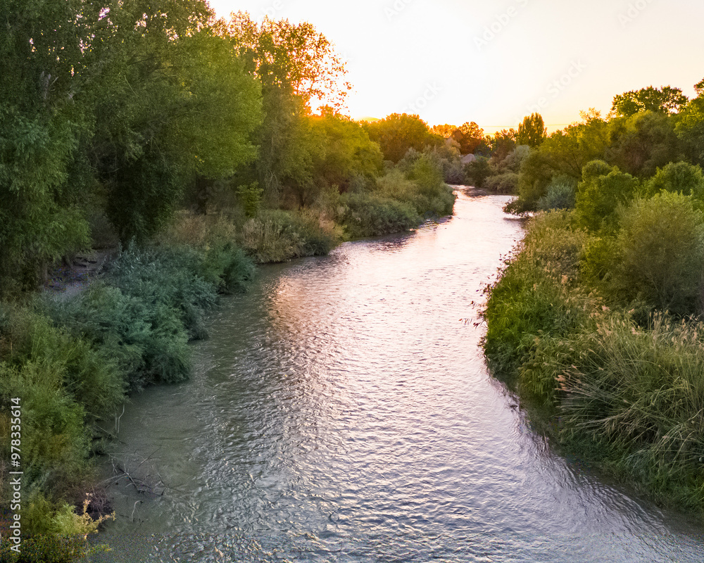 Fototapeta premium Summer Sunset along Jordan River, Murray Utah