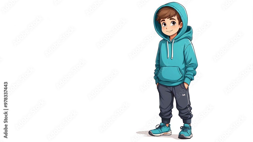 Boy wearing hoodie and thermal pants on plain white background