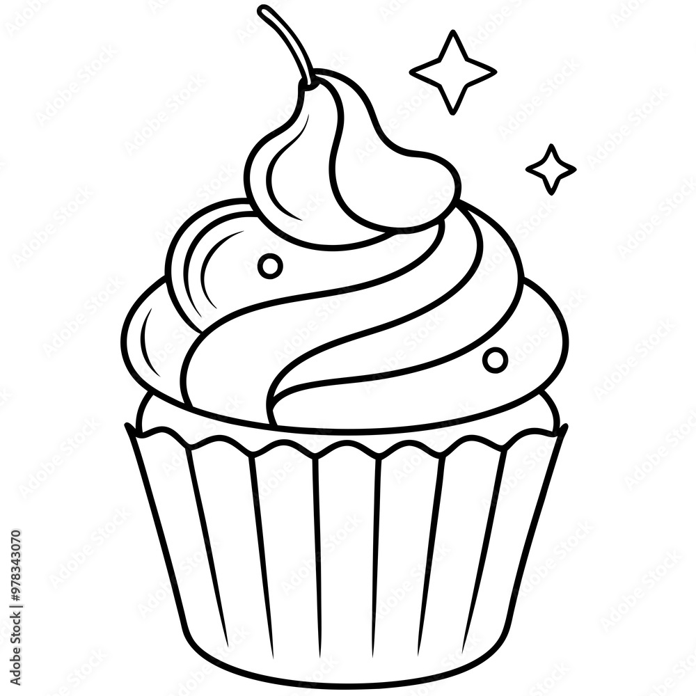 Cupcake with cherry line art Cupcake with cherry line art