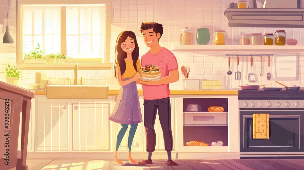 Couple Cooking Together in Kitchen Couple Cooking Together in Kitchen