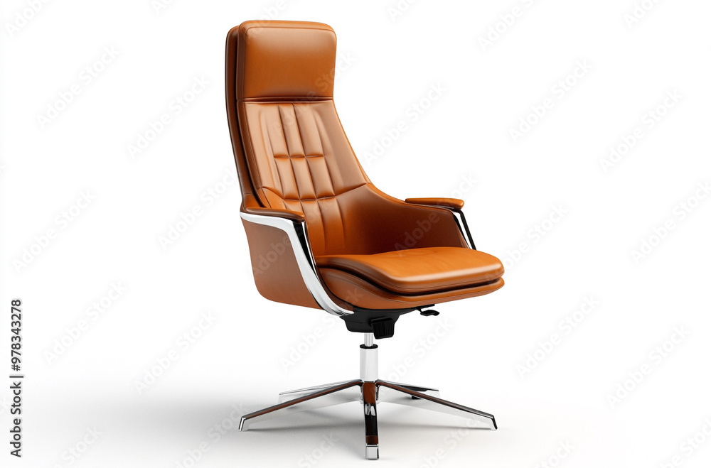 the high back office chair in leather with chrome arms and base on white background the high back office chair in leather with chrome arms and base on white background