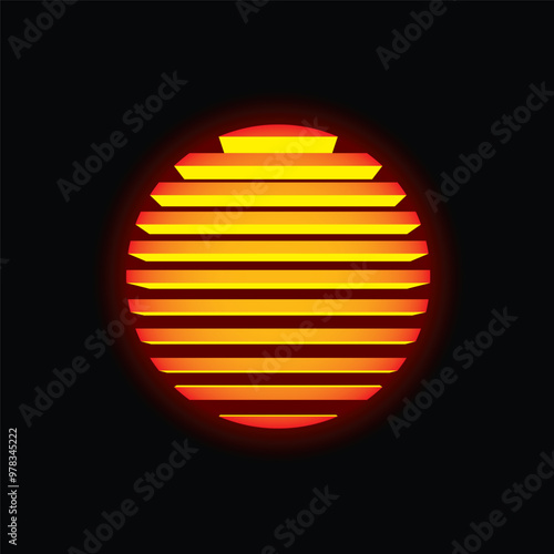 Neon sunset in 80's style. Original vector illustration in retro style. T-shirt design.