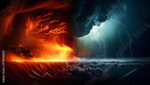 Fire and thunderstorms - Climate Change Concept
