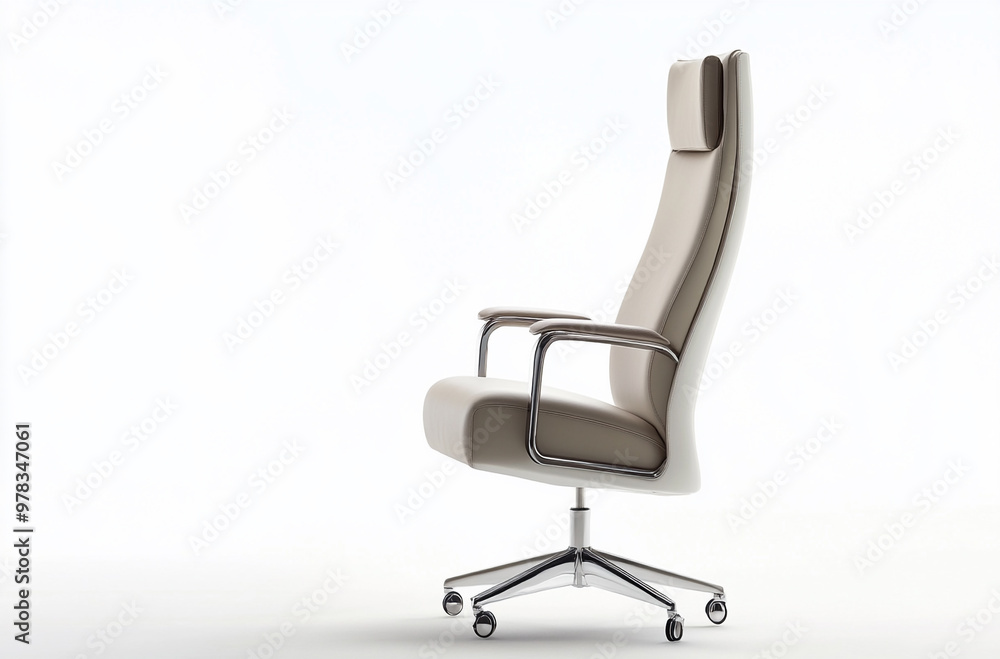 a high back executive chair with chrome armrests and casters in leather on white background a high back executive chair with chrome armrests and casters in leather on white background
