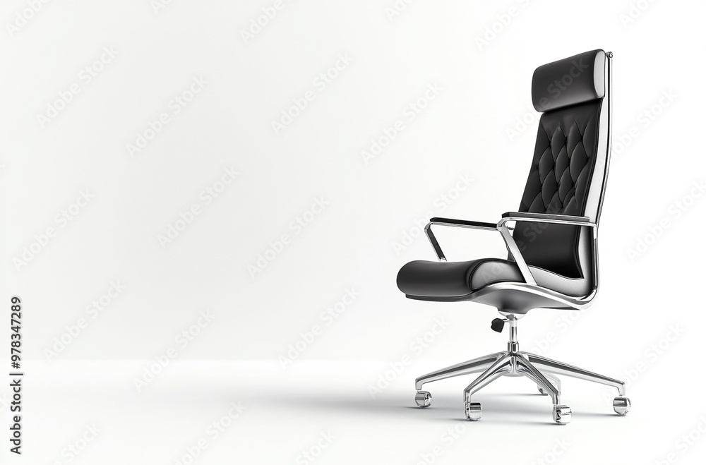 a high back executive chair with chrome armrests and casters in leather on white background