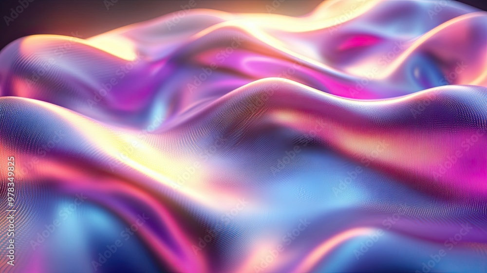 Obraz premium Abstract vibrant neon waves in 3D rendering, 3D rendering of vibrant neon waves in soft, fluid shapes with glowing pink, purple, and blue colors, creating a futuristic feel. 