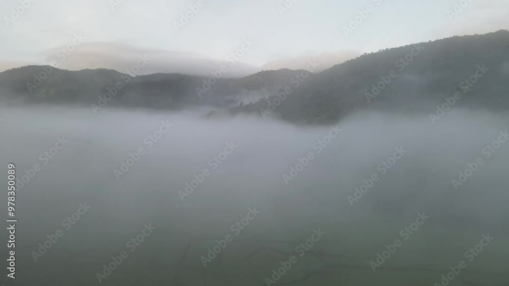 Beautiful aerial view of rice paddy field in Sapan village Forest in the rainy season covered with fog of pure air and pristine rivers in Nan province of Thailand. Beautiful aerial view of rice paddy field in Sapan village Forest in the rainy season covered with fog of pure air and pristine rivers in Nan province of Thailand.