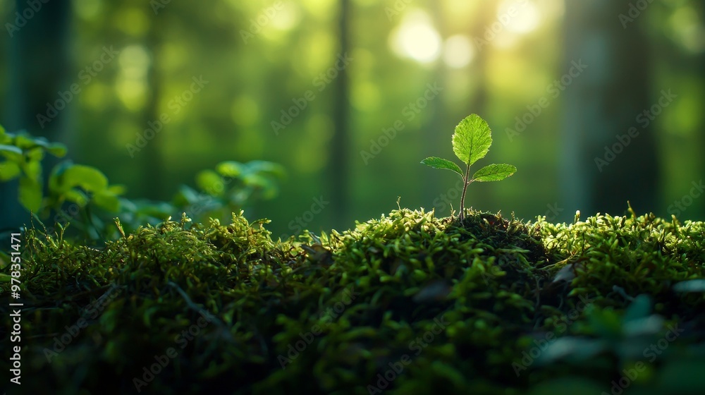 Young plant sprouting in a forest with sunlight Young plant sprouting in a forest with sunlight