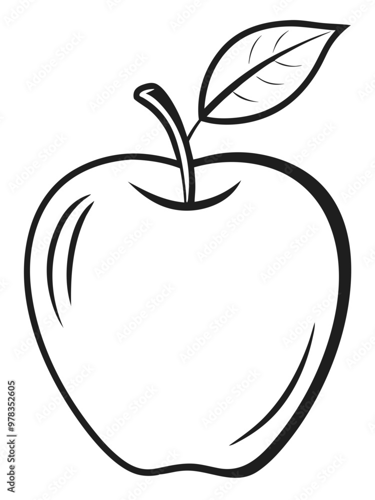 Apple with a leaf line art vector Apple with a leaf line art vector