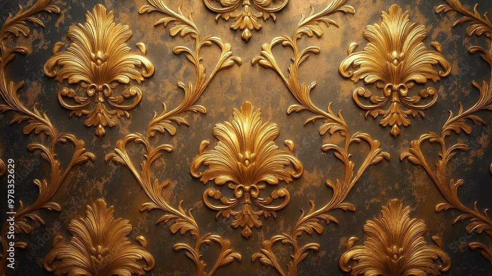Elegant gold floral wallpaper design. Elegant gold floral wallpaper design.