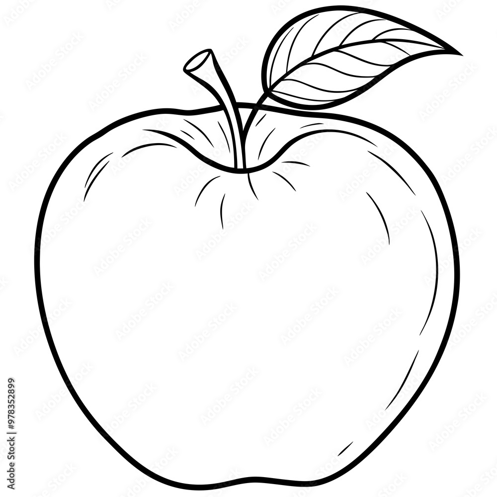 Apple with a leaf line art vector Apple with a leaf line art vector