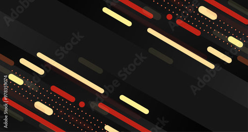 abstract yellow red design featuring dynamic shapes and colors on black background