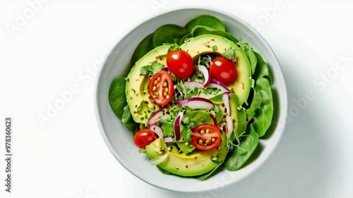 Wallpaper Mural Salad with ripe avocados, mixed greens, tomatoes, cucumbers, and other vegetables seasoned with olive oil, lemon juice, salt, and pepper. Low in calories and high in fiber and healthy fats.  Torontodigital.ca