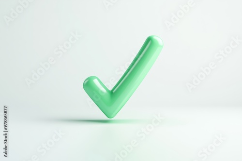 3D icon of a checkmark on a green button, white background. photo