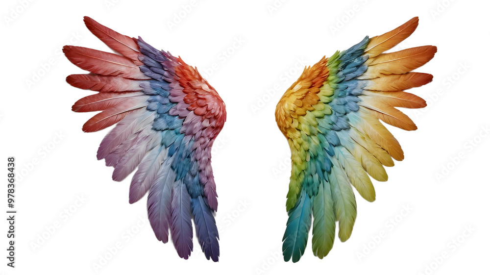 Obraz premium Rainbow angel wings isolated on white, transparent background 